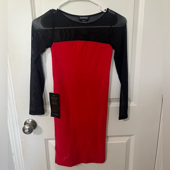 Bebe red and black fitted mini‎ dress NWT - Picture 1 of 2